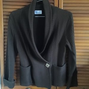 Shawl collar Brown soft cozy sweater pockets and coconut shell button